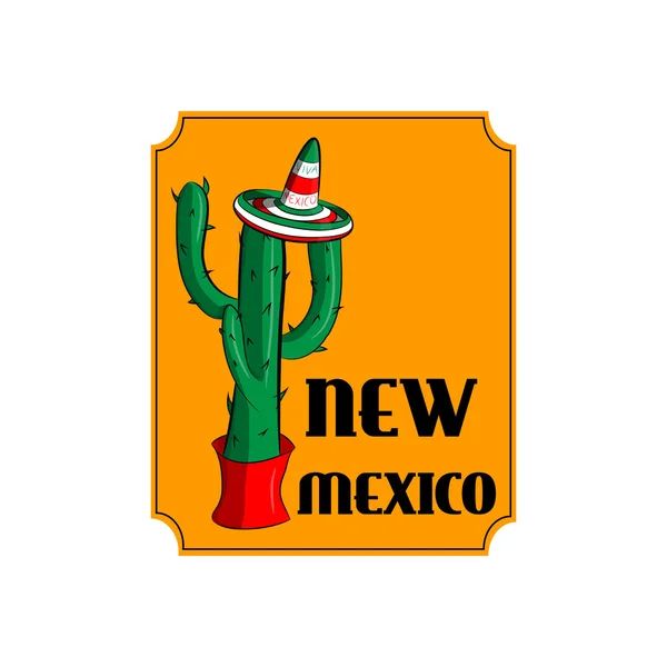 Αφίσα Νέο Μεξικό. Sambrero του Μεξικού και κάκτος — Διανυσματικό Αρχείο