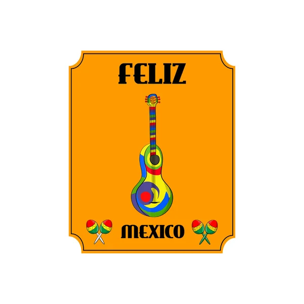 Mexicaanse muziekinstrumenten gitaar en maracas. Fiesta Posters — Stockvector