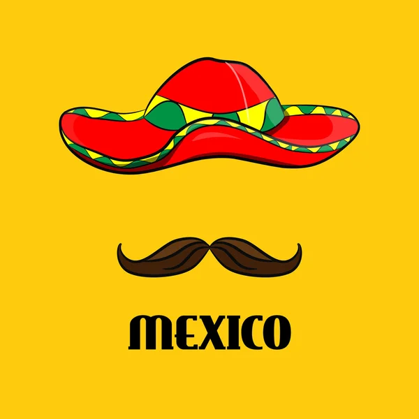 Cartel Sombrero y bigote, accesorios mexicanos reales — Archivo Imágenes Vectoriales