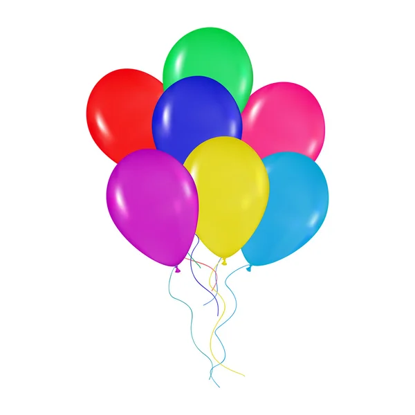 Realistici palloncini colorati mazzo sfondo, vacanze, saluti, matrimonio, buon compleanno, festa su sfondo bianco — Vettoriale Stock