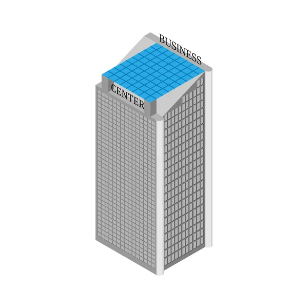 Edificio di business center isometrico con ascensori e tetto di pannelli solari. Isolato su sfondo bianco. Illustrazione vettoriale . — Vettoriale Stock