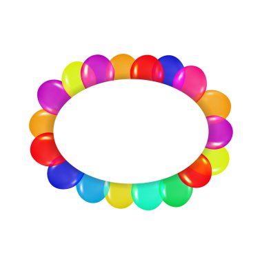 oval frame of colorful balloons in the style of realism. to design cards, birthdays, weddings, fiesta, holidays, invitations on a white background