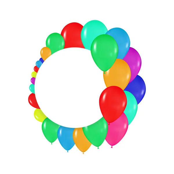 Круглі рамки різнокольорових кульок в стилі реалізму. для дизайну листівок, днів народження, весіль, фієста, свят, запрошень на білому тлі — стоковий вектор