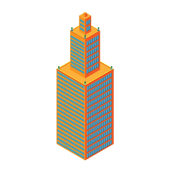 Lapos 3d izometrikus felhőkarcoló. üzleti központ. Elszigetelt fehér background. játékok, ikonok, térképek. — Stock Vector