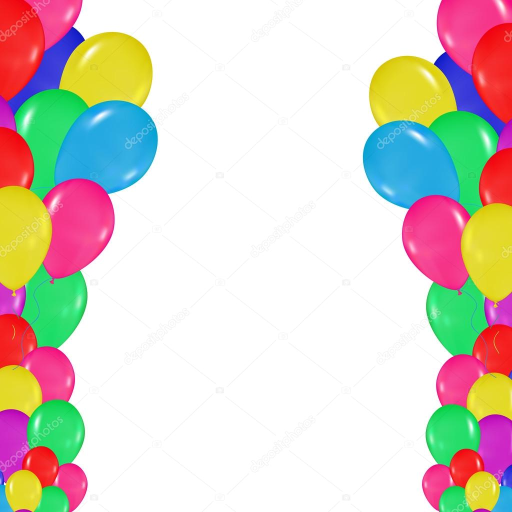 frame of colorful balloons in the style of realism. to design cards, birthdays, weddings, fiesta, holidays, invitations on a white background