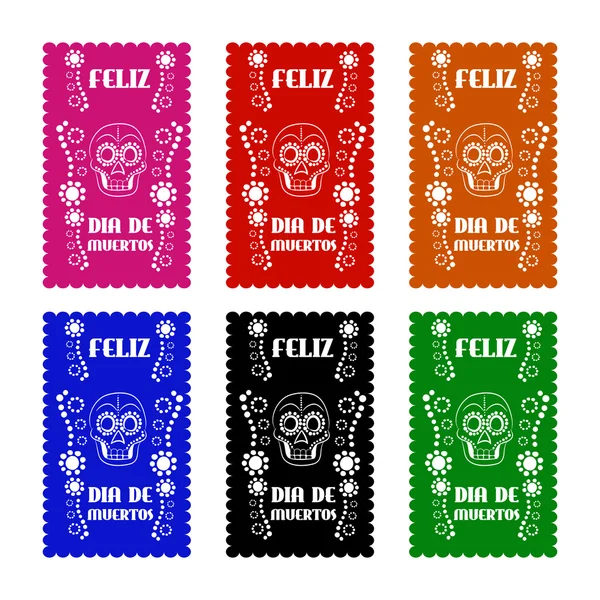 Set de papel póster de colores en estilo tradicional mexicano y patrones para fondos calaveras, celebraciones, día de los muertos, halloween, fiesta . — Vector de stock