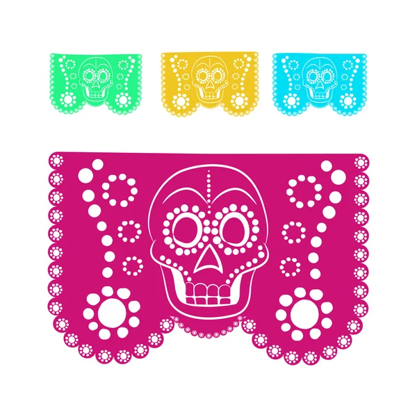 Gekleurde sticker papier in traditionele Mexicaanse stijl en patronen voor achtergronden schedels, viering, dag van de doden, halloween, fiesta. — Stockvector