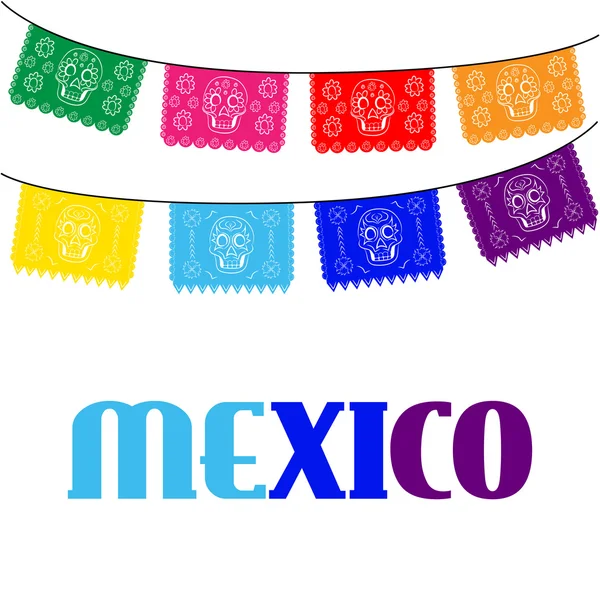 México. modelo multicolorido com bandeiras mexicanas tradicionais penduradas —  Vetores de Stock