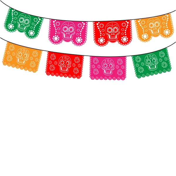 Mexico. veelkleurige sjabloon met hangende traditionele Mexicaanse vlaggen — Stockvector