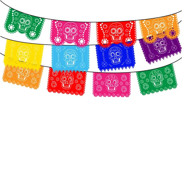 Mexiko. Bunte Vorlage mit hängenden traditionellen mexikanischen Flaggen — Stockvektor