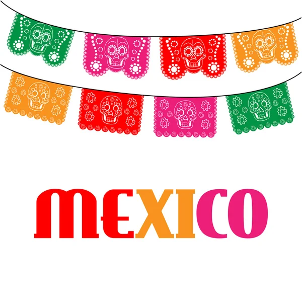 Meksiko. Meksiko. template multicolored dengan menggantung bendera mexican tradisional - Stok Vektor