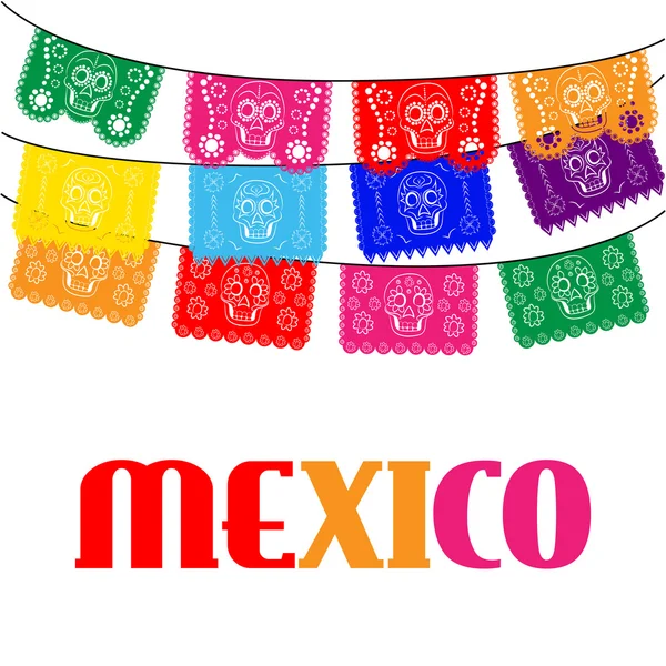 Meksiko. Meksiko. template multicolored dengan menggantung bendera mexican tradisional - Stok Vektor