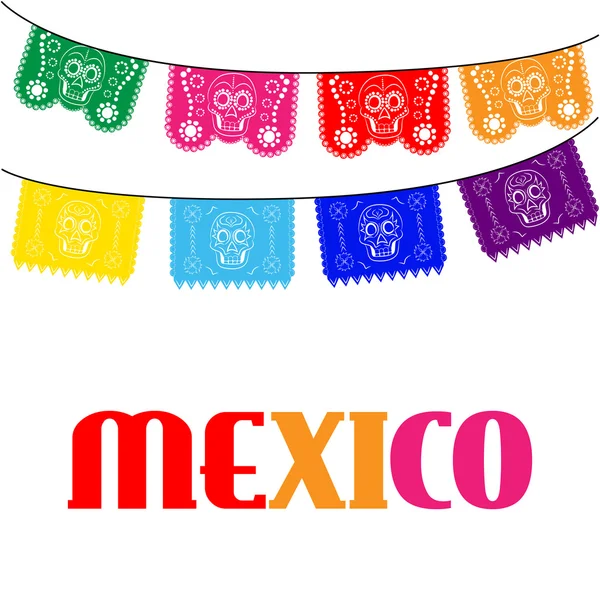 Meksiko. Meksiko. template multicolored dengan menggantung bendera mexican tradisional - Stok Vektor