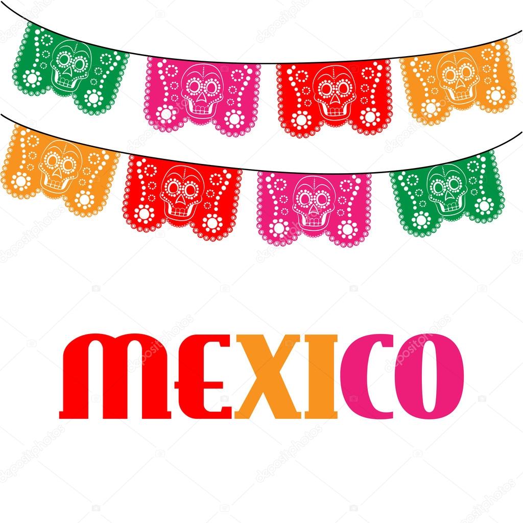 Mexico. multicolored template with hanging traditional mexican flags ...