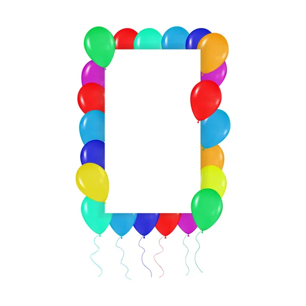 Marco cuadrado de globos de colores en el estilo de realismo. para diseñar tarjetas, cumpleaños, bodas, fiestas, fiestas, invitaciones sobre un fondo blanco — Archivo Imágenes Vectoriales