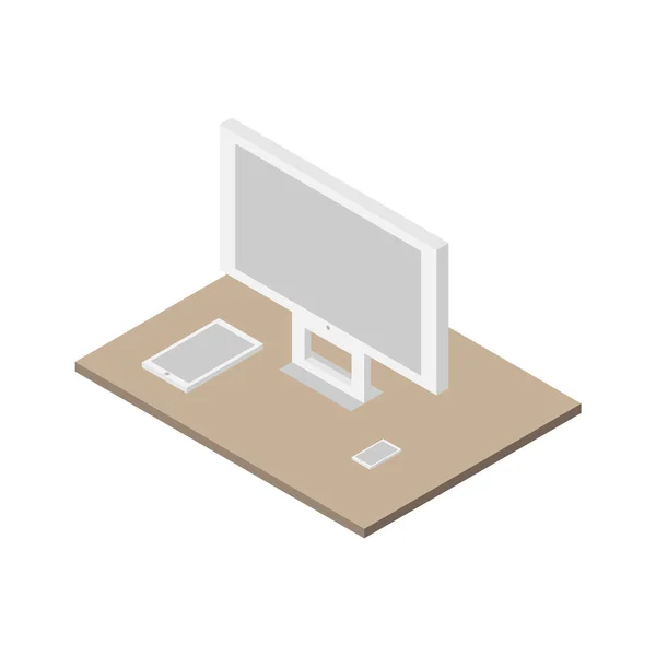 Flat 3d Isometric set of computer, tablet pc and smartphone — ストックベクタ