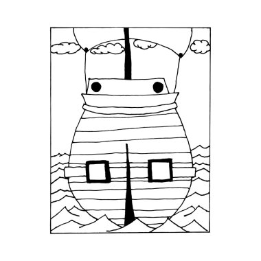 hand draw vintage sailing ship at sea in the style of the sketch for the decoration of gift cards, holidays, Columbus Day, the day the pirates.