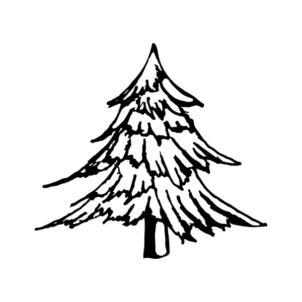 Handzeichnen eines Weihnachtsbaums im Stil einer Skizze, für Postkarten, Poster und Geschenkverpackungen für das neue Jahr, Weihnachten — Stockvektor