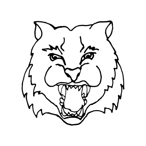 Hand draw head screaming tiger with big teeth in black and white style, the design can be used coloring, tattoos, icons, banners, printing on banners — Stockový vektor