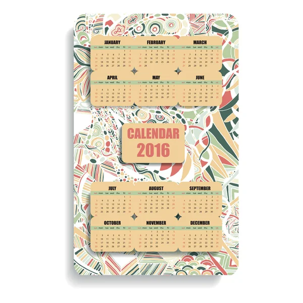 Vertical color calendar 2016 in the Zentangle and Doodle style — стоковий вектор