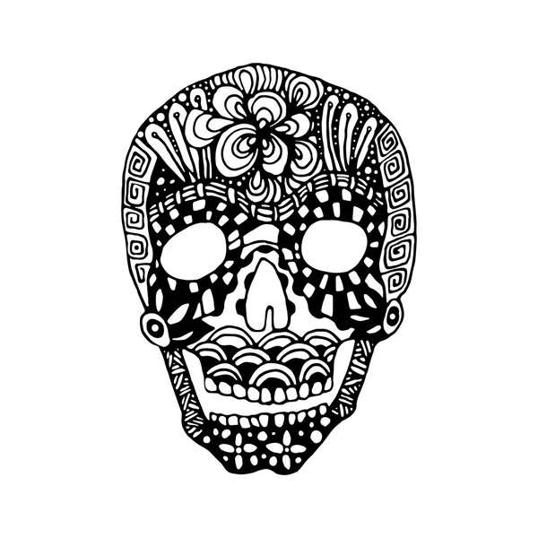Mano dibujar un patrón de tendencia zentangle cráneo — Vector de stock