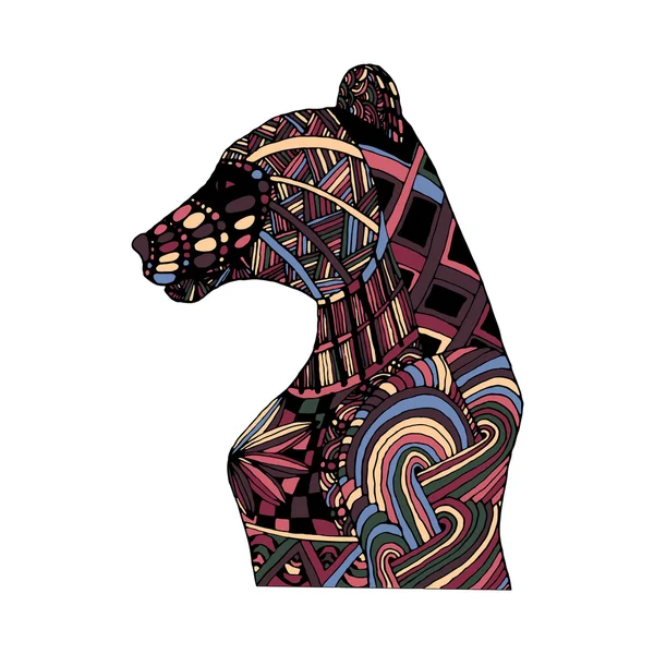 Hand zeichnen mehrfarbigen Bären gemalte Farben und Muster zentangle — Stockvektor