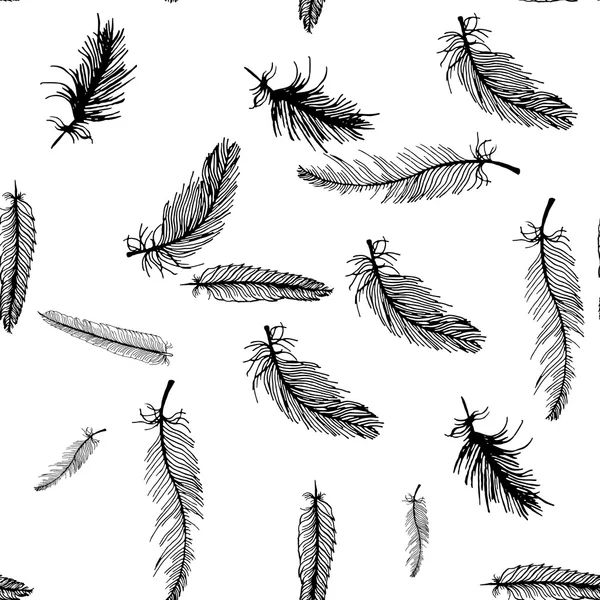 Hand draw seamless pattern of black and white feathers — Wektor stockowy