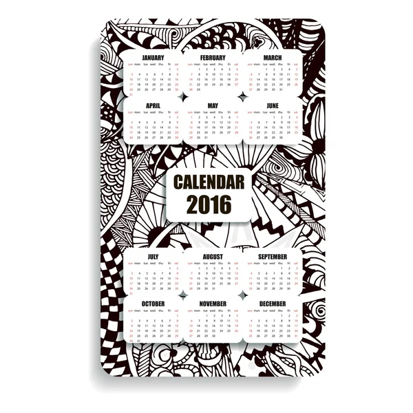 Vertical calendar 2016 in the Zentangle and Doodle style — стоковий вектор