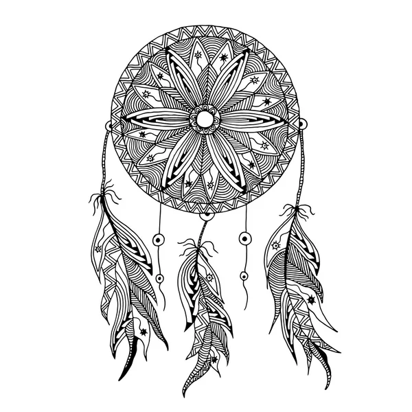 Monochromatyczne dream catcher z piór — Wektor stockowy