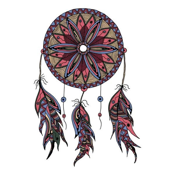 Kleur dream catcher met veren — Stockvector