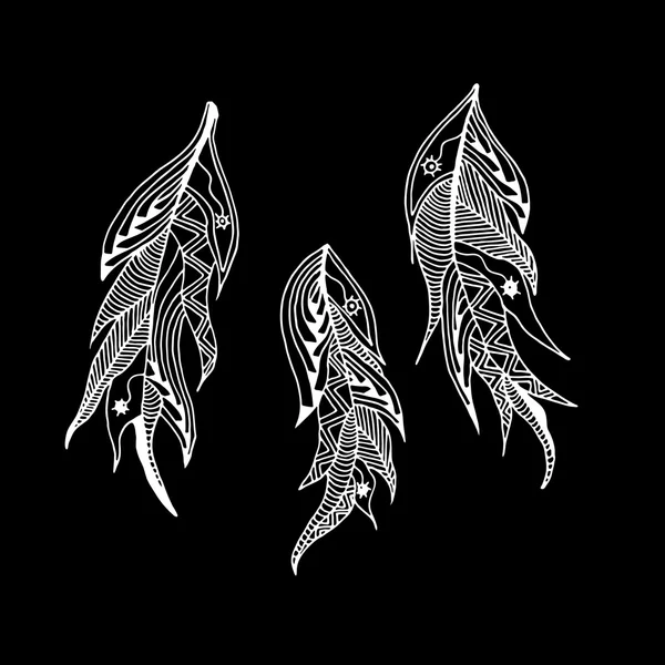白黒の羽スタイル zentangle のセット — ストックベクタ