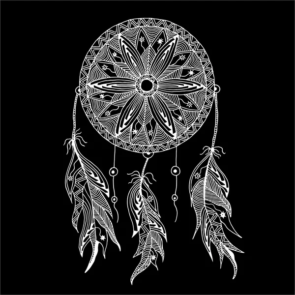 Monochrome dream catcher with feathers Stock Vector