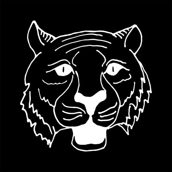 Monochromatyczne ręki narysować głowę tygrysa w stylu biało-czarny — Wektor stockowy