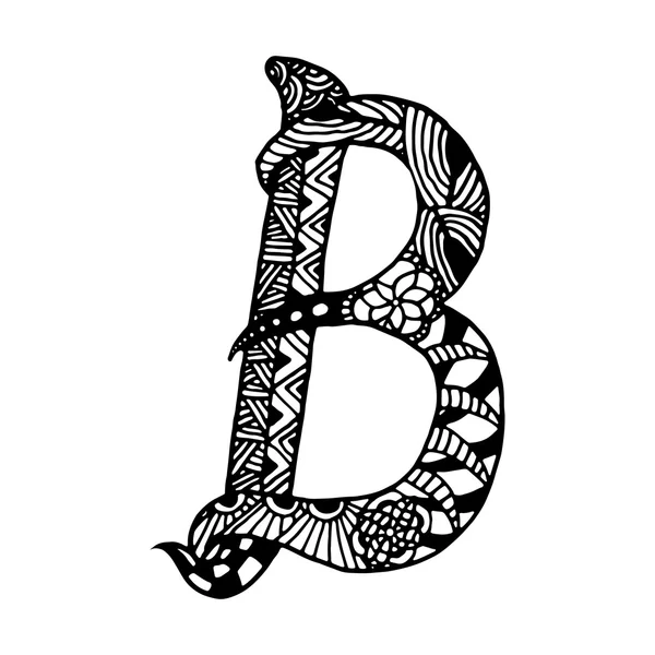 Hand tekenen de letter B zentangle — Stockvector