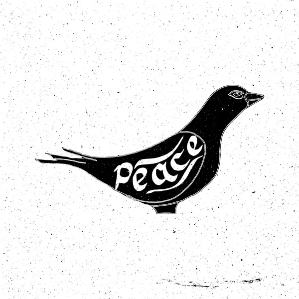 手描きの碑文平和の鳩 — ストックベクタ