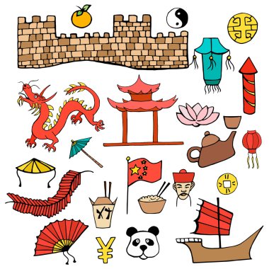 Set color Chinese characters  signs hand drawn