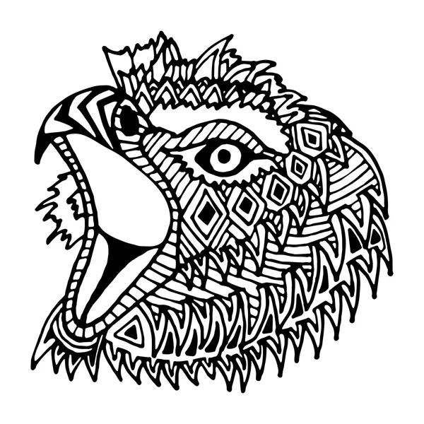 Нарисованная от руки орлиная голова, раскрашенная центанглом и каракулями — стоковый вектор