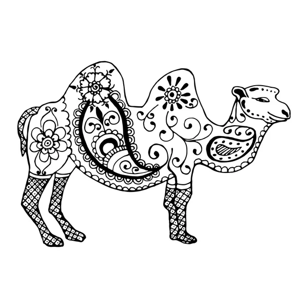 Handgezeichnetes Kamel bemalt Zentangl und Doodle — Stockvektor