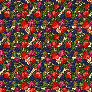 çeşitli meyveler desen çizgi film