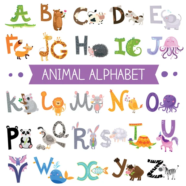 Alfabeto con animales de dibujos animados — Vector de stock