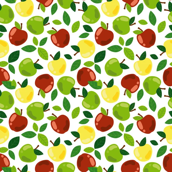 Apples and leaves seamless pattern — Stock Vector