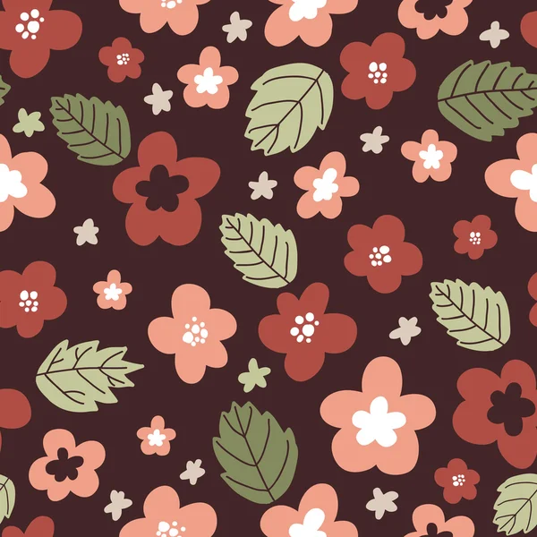 Otoño hojas y flores patrón — Vector de stock