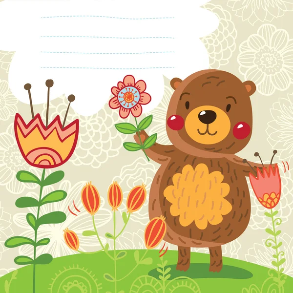 Greeting card with cartoon bear — Stock Vector