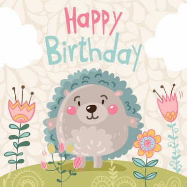 doğum günü kartı ile karikatür kirpi