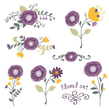 Dekoratif çiçek elementleri seti