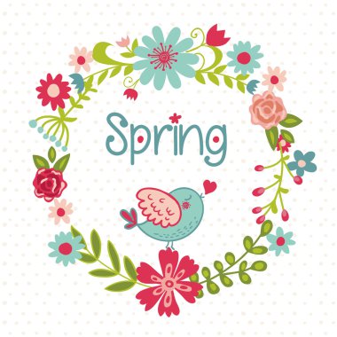 kuş ile çiçek çelenk