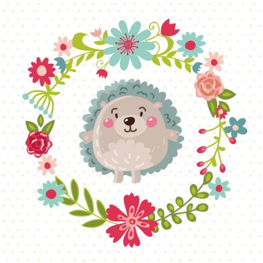 çizgi film kirpi çiçekli