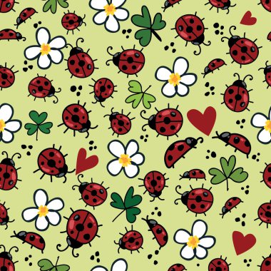 ladybugs ile çiçek desenli