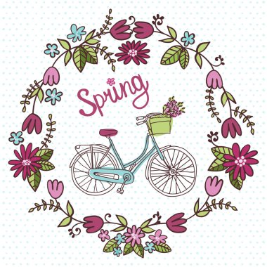 çiçek çelenk ile Retro Bisiklet