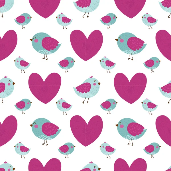 Vzorek ptáků a srdce — Stockový vektor